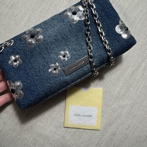 NWT! Marc Jacobs Blue Crossbody Bag with Silver Floral Details
